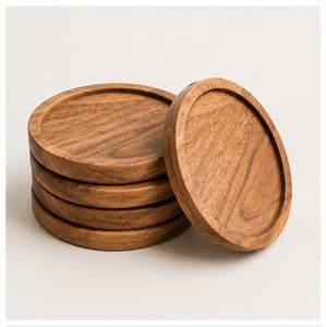Premium Handcrafted Round Acacia Wood Drink Coaster Set With Raised Lip For Tabletop <b>Protection</b> Eco-Friendly Heat Resistant Wood - Product Image 4
