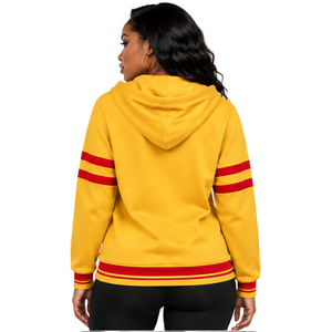 Sudadera con Capucha PDK Varsity para Mujer, Rayas Rojas y Doradas 1923, Sudadera con Capucha y Bolsillo Canguro, Estampado de Letras en Bloque, Manga Larga - Product Image 2
