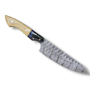 Couteau de chef personnalisé en acier Damas forgé à la main avec étui en cuir, lame pleine longueur, haute dureté, extra tranchant, manche en os et résine - Product Image 2