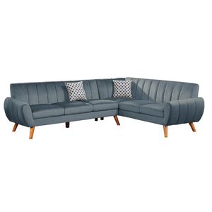 Set Divano Sezionale Contemporaneo 2 Pezzi in Velluto Grigio Scuro per Soggiorno, Divano a Sinistra e Loveseat a Destra con Pouf a Cuneo - Product Image 2