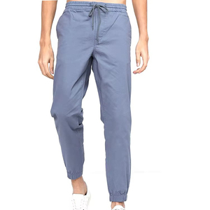Men's Blue Cotton Joggers <b>Elastic</b> <b>Waist</b> Drawstring Closure Casual Pants Lightweight Breathable Side Pockets Oxford Fabric - Product Image 1