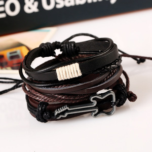 <span class=keywords><strong>Bracelet</strong></span> en <span class=keywords><strong>Corde</strong></span> <span class=keywords><strong>de</strong></span> Chanvre pour Homme, Style Punk, 3-en-1, Ensemble Tendance Multi-Couches, Trois Niveaux, Personnalisé, en Cuir Tressé, Bijou <span class=keywords><strong>Guitare</strong></span> - Product Image 3