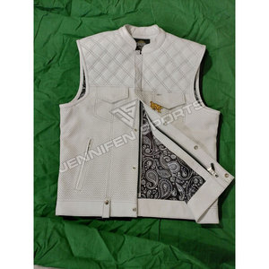 High Quality Diamond Cut Genuine Smooth/Perforated <b>Leather</b> <b>Sleeveless</b> <b>Jacket</b> Winter Formal Motorcycle Vest - Product Image 2