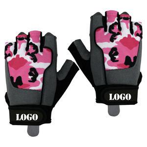 Half <b>Finger</b> Fitness Gloves Black Pink Camo Adjustable Wrist <b>Strap</b> Gym Weight Lifting Workout Hand Wear - Product Image 2