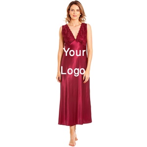 Vestido de noche de verano estampado bordado con logotipo personalizado, sin mangas, súper suave, transpirable, patrón de secado rápido, ropa de dormir de punto para mujer - Product Image 3