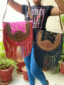 Nouveau Style occidental de haute qualité femmes noir métallisé fourrure daim frange sac à main bohème en cuir véritable baril en forme de gland sacs - Product Image 2