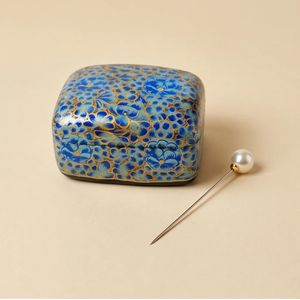 Handcrafted Kashmiri Paper Mache Blue Floral <b>Treasure</b> <b>Box</b> Artisan Jewellery Keepsake Gift Made in India - Product Image 5
