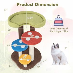Albero per Gatti 3-in-1 con 3 Pali in Sisal Completamente Rivestiti, Tappetino Rimovibile e Piattaforme per Tirare i Artigli - Product Image 5