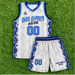 Ensemble Maillot et Short de Basketball Personnalisé, Design Unique, Qualité Supérieure, Motif Géométrique Blanc et Bleu, Vente en Gros, Tenue de Sport pour Équipe - Product Image 4