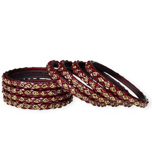 กำไลข้อมือแก้วมุกสีแดงไวน์และสีทองเคลือบทอง ดีไซน์ทันสมัย พร้อมเคลือบเงาและรายละเอียดประณีต - Product Image 1