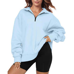 New Arrival Wholesale Fashion Long Sleeve Oversized <b>Women's</b> <b>Quarter</b> <b>Zip</b> Sweatshirt Drop Shoulder Custom Logo At Low Factory Rate - Product Image 1
