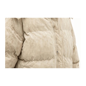 Unisex Custom Color Corduroy Puffer <b>Jacket</b> Winter Thick Zipper Closure Hooded Stand Collar Casual Solid Color Loose Fit Short Le - Product Image 6