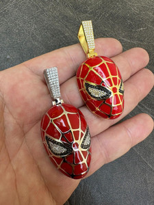 Spider Man <b>Mask</b> Pendant Gold Plated Red Enamel Rhinestone <b>Eyes</b> Themed Charm Unisex Hiphop Fashion Jewelry - Product Image 4