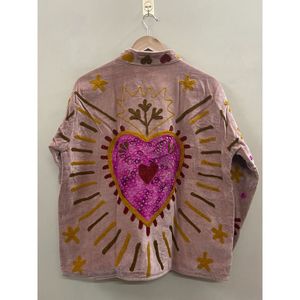 Hand Embroidered Knitted Velvet Cotton <b>Jacket</b> Women <b>Mandarin</b> <b>Collar</b> Full Sleeve Autumn Winter Bohemian Eye Pattern Open Front - Product Image 2
