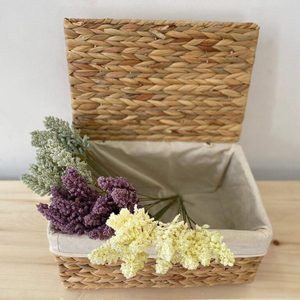 Paniers de rangement en jacinthe d'eau en osier de haute qualité avec couvercles et doublures, idéaux pour le garde-manger, le bureau à domicile et les pique-niques - Product Image 1