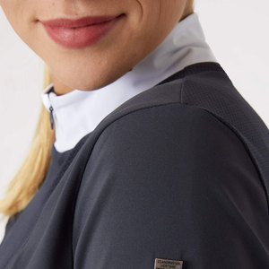 Camisa de equitación negra para mujer, manga corta, cierre de cremallera, top de punto transpirable, color sólido, ropa para montar a caballo - Product Image 4