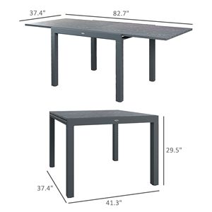 Tavolo da Patio con Telaio in Alluminio Grigio Scuro per 6-8 Persone, Tavolo da Giardino Rettangolare con Piano in Acciaio Effetto Legno, Estensibile per Uso in Giardino - Product Image 3