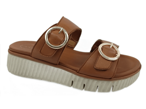 Brown Genuine Leather Platform Slide Sandals Open Toe Chunky Sole <b>Cushioned</b> Flat Summer Shoes - Product Image 1