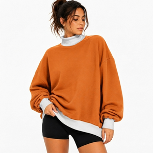 Sudadera Oversize de Cuello Alto Bicolor Azul Claro para Mujer, Manga Larga, Estilo Casual Urbano, Venta al por Mayor OEM ODM - Product Image 4
