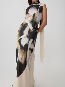 Vestido Maxi con Estampado Floral Abstracto para Mujer, Sin Mangas, Cuello Alto con Detalle de Bufanda, Elegante Vestido de Fiesta de Gasa - Product Image 5