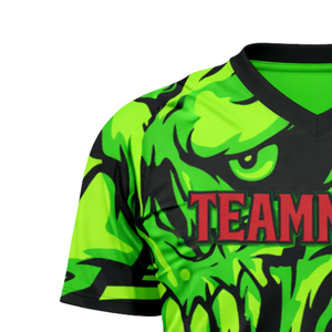 เสื้อฟุตบอลแบบซับลิเมชั่นสั่งทำสำหรับผู้ชาย สีเขียวดำ ลายหัวกะโหลก คอวี ชุดทีม ระบายอากาศได้ดี เสื้อกีฬา - Product Image 6