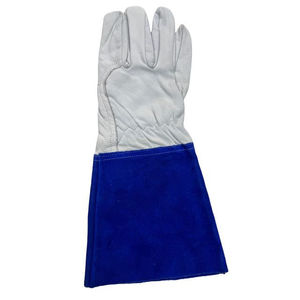 Gants de soudage en cuir de vachette, blancs, avec revers bleus, doublure en coton, protection anti-éclaboussures de type A pour soudage à l'arc - Product Image 4
