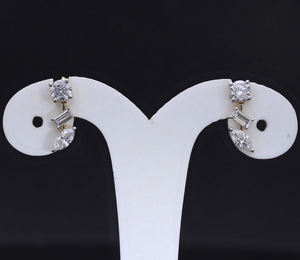 Boucles d'oreilles pendantes en or massif 14 carats avec diamants CVD de laboratoire de formes variées, taille brillant, couleur F, pureté VVS VS, plaqué rhodium, pour femme - Product Image 1