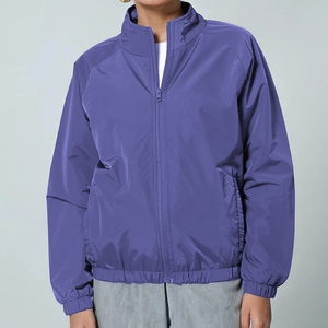 Blouson de course unisexe violet avec fermeture éclair, col montant, coupe-vent, décontracté, printemps, coupe régulière, en polyester, couleur unie - Product Image 1