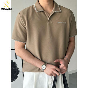 Polo pour homme avec broderie de lettres et design de col contrasté, été - Product Image 1