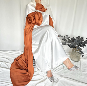 Abaya en soie blanche avec manches drapées orange, robe longue modeste à manches longues, idéale pour un usage quotidien, nouvelles abayas 2026 - Product Image 1