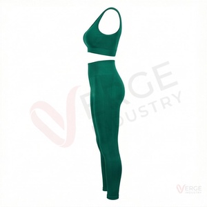 <b>Women</b> Seamless Green Scoop Neck Crop Top High Waist <b>Leggings</b> 2 Piece Yoga Set - Product Image 3
