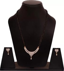High Quality Gold Plated <b>Crystal</b> Rhinestone Zircon Ethnic Dual Chain Stylish Mangalsutra Pendant Modern Brides Wedding Festivals - Product Image 2