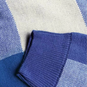 Pull en tricot à col rond pour homme, bleu et blanc à carreaux, coupe ample, style décontracté, automne, manches régulières - Product Image 5