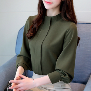 Blusa de Chifón de Manga Larga para Mujer - Camisa Elegante de Oficina con Cuello Simulado y Puños con Botones Dorados - Product Image 4