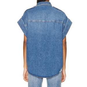 Camisa de Mezclilla de Algodón de Corte Holgado para Mujer, con Botones y Solapa, Manga Larga, Informal, Formal, Azul, Cómoda - Product Image 4