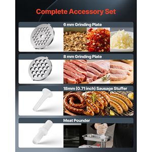 Tritacarne Elettrico Commerciale Capacità 6L 5 Lbs/min # Tritacarne Industriale 8 in 1 con 2 Lame in Acciaio Inox e 2 Piastre di Macinazione, Alimentazione USB - Product Image 3