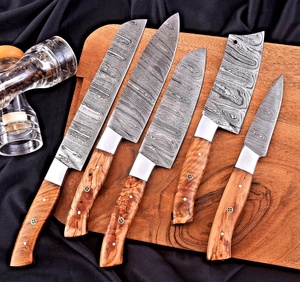 Juego de Cuchillos de Chef de Acero de Damasco Hechos a Mano de 5 Piezas, con Mangos de Madera Ambidiestros, Fundas de Cuero Ecológicas, Cuchillos de 67 Capas - Product Image 6