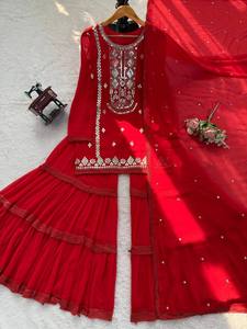 Women's Modern Embroidered Summer Spring Festive <b>Wedding</b> Party Wear Pakistani Salwar Suit Kurta Sharara Dupatta Set - Product Image 6