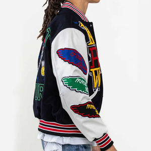 Men's Maroon Thick Eco-Friendly Varsity Jacket O-Neck Collar <b>Covered</b> <b>Button</b> Closure Winter Streetwear Style Waterproof - Product Image 1