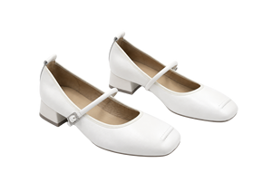 White PU Comfort Office Mary Jane Pumps with Buckle Strap Block <b>Heel</b> Pointed <b>Toe</b> All Seasons Women's Shoes - Product Image 6