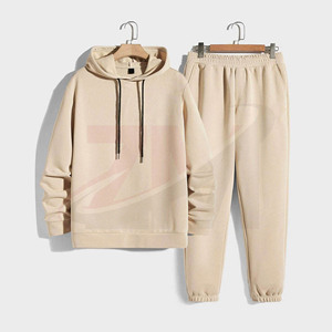 Tracksuit <b>Set</b> New trending Loose Fit Solid Color Beige Cotton Hoodie And Joggers <b>Set</b> Casual Solid Color Full Sleeve Autumn Wear - Product Image 1