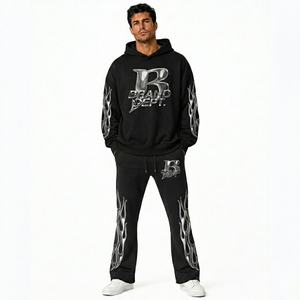 Conjunto Deportivo Personalizado de Alta Calidad en Algodón, Pantalones Deportivos Acampanados y Sudadera con Capucha, Ropa Urbana para Hombre, Camiseta con Lavado Ácido, Conjunto Unisex - Product Image 6