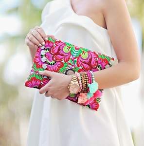 Floral Embroidered Canvas Clutch Purse Cotton Fabric <b>Envelope</b> Handbag Ethnic Pattern Women Evening Bag Party Wedding Prom Wallet - Product Image 1