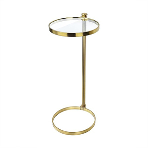 Gold Glass Drink <b>Table</b> Metal Martini <b>Round</b> <b>Small</b> Drink Side <b>Table</b> for Couch Tempered Glass C Shaped End <b>Table</b> - Product Image 1