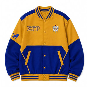 เสื้อแจ็คเก็ตวาร์ซิตี้ Sigma Gamma Rho Sorority สีน้ำเงินทอง ปักลายตัวอักษรกรีกแบบ Letterman สไตล์วิทยาลัย พร้อมป้ายปักลาย สำหรับผู้หญิง - Product Image 1