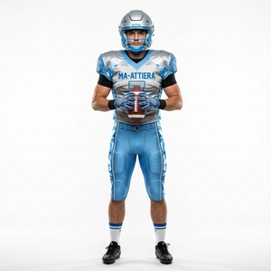 Custom Men's Silver Blue American Football Uniform <b>Padded</b> Jersey <b>Pants</b> Set Sports Team Apparel - Product Image 1