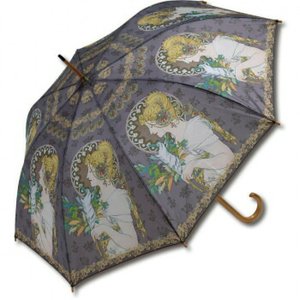 AU-02223 Mucha piuma e rose in legno salto ombrello in legno ombrelli in legno - Product Image 1