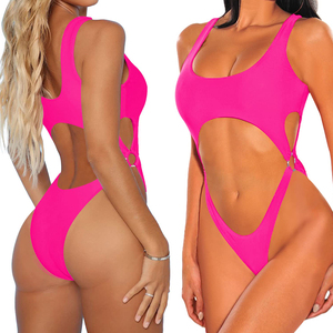 New Solid Printed Sexy One Piece Swimsuits High Waist Cheeky Thong Bikini <b>Bathing</b> Suit for Women - Product Image 5