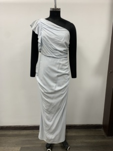Vestido de Noche Asimétrico de un Solo Hombro, Largo Maxi, Color Sólido, Tejido Crepé Transpirable, Sin Mangas, Cintura Imperio, Elegante - Product Image 1