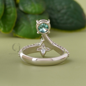 Luxury Round and Lily Cut Vivid Green Lab Diamond Toi et Moi <b>Ring</b> 1.29 ct 14kt Gold <b>Two</b> <b>Stone</b> Engagement Statement Jewelry - Product Image 3